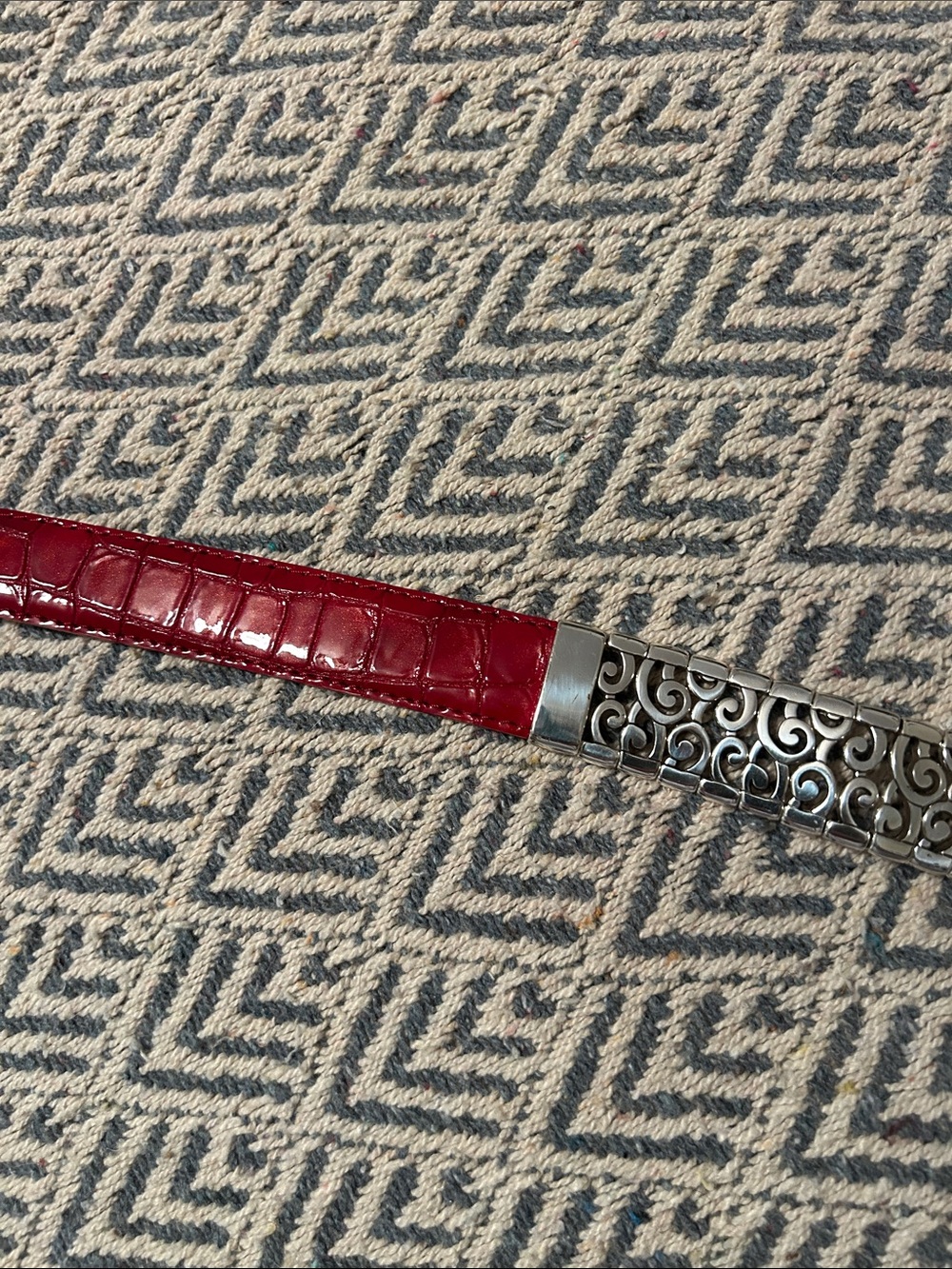Brighton Red Leather Belt with Silver Filigree Accents - Picture 4 of 5